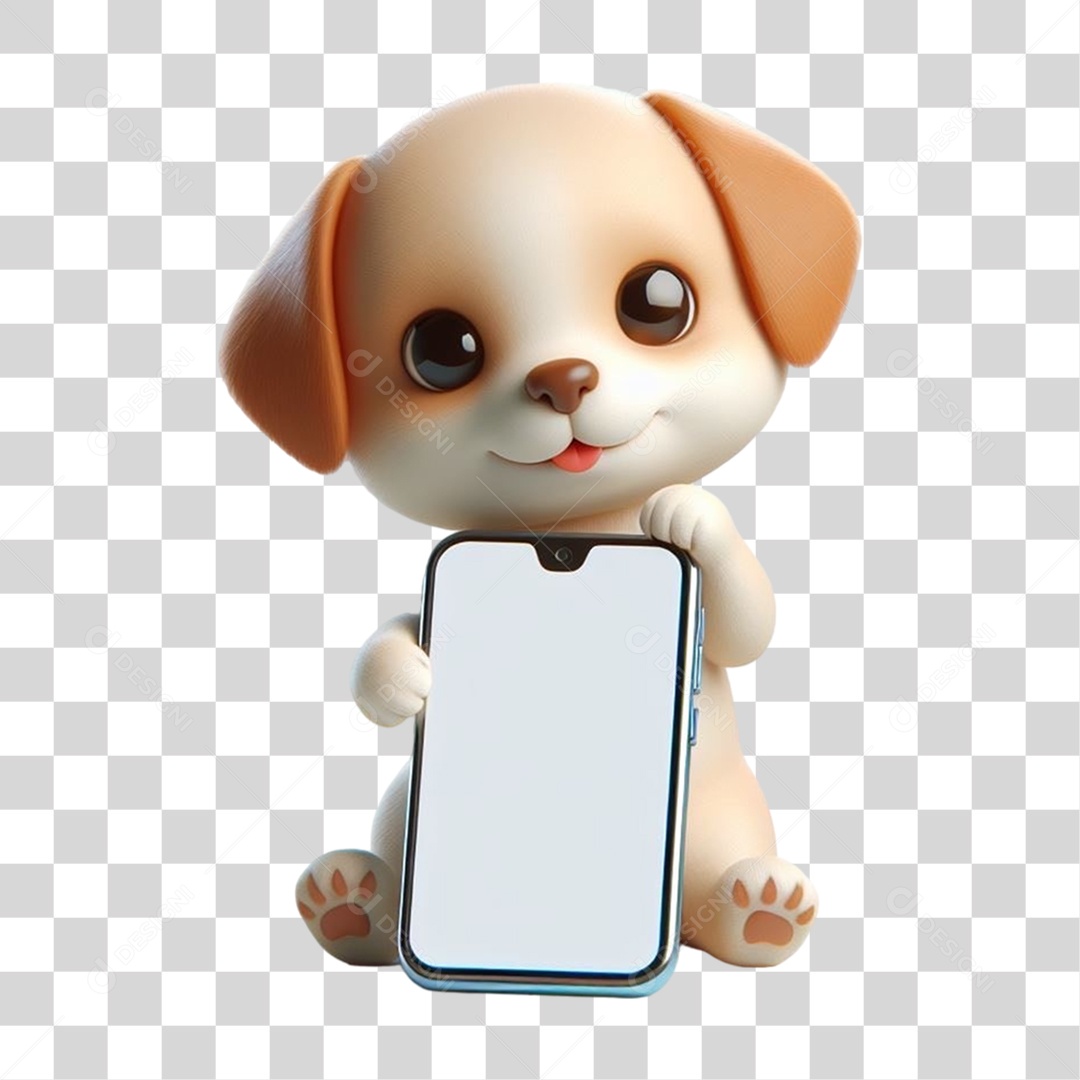 Cachorro Segurando Celular com a Tela Branca PNG Transparente