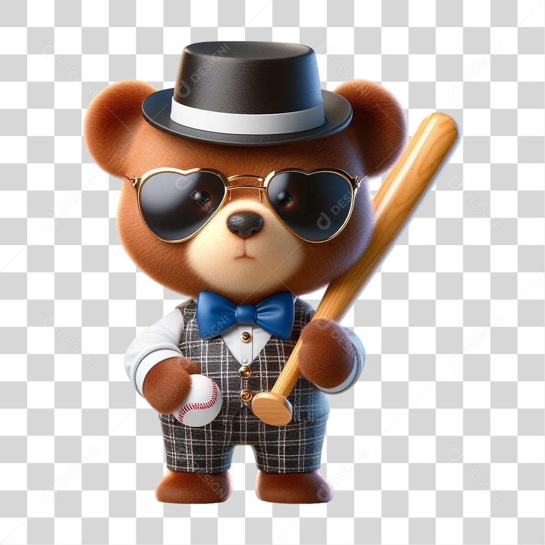 Mascote Urso com Fantasias Taco de Baseball PNG Transparente