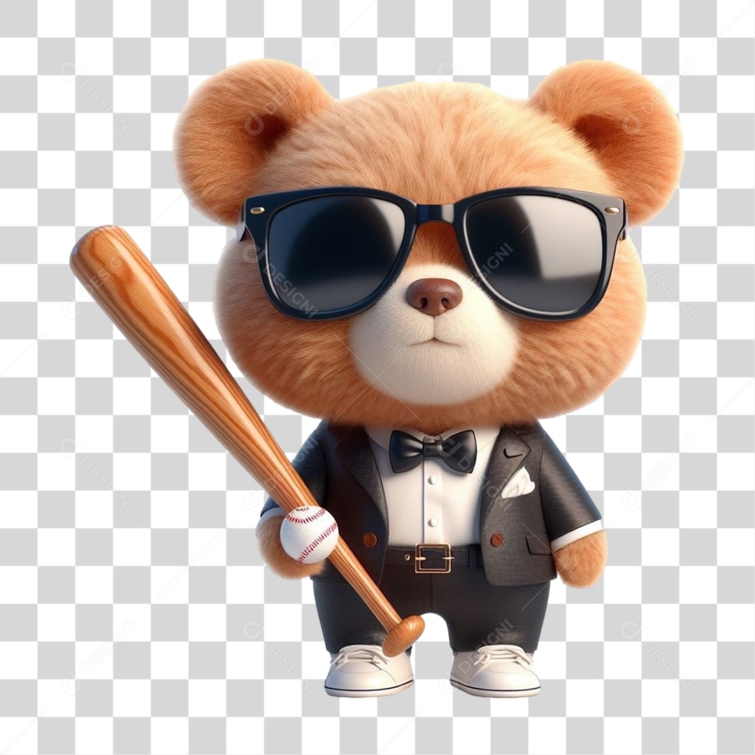 Mascote Urso com Fantasias Taco de Baseball PNG Transparente