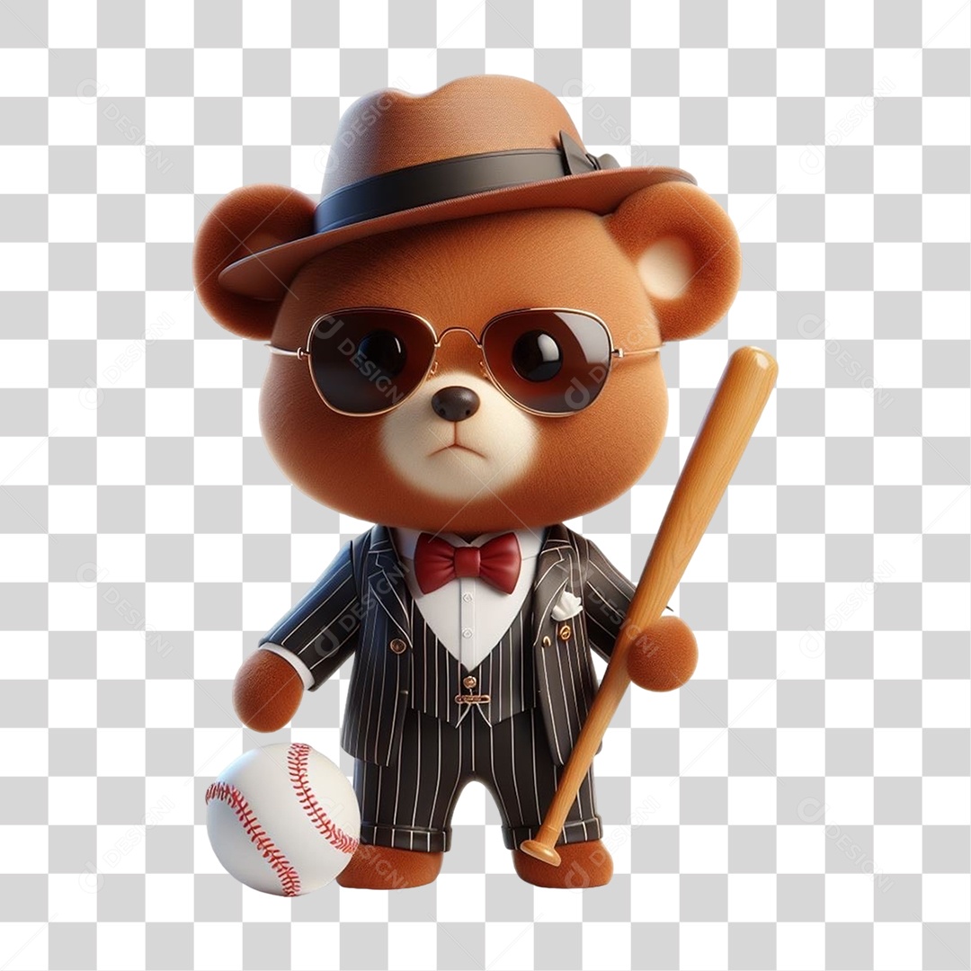Mascote Urso com Fantasias Taco de Baseball PNG Transparente