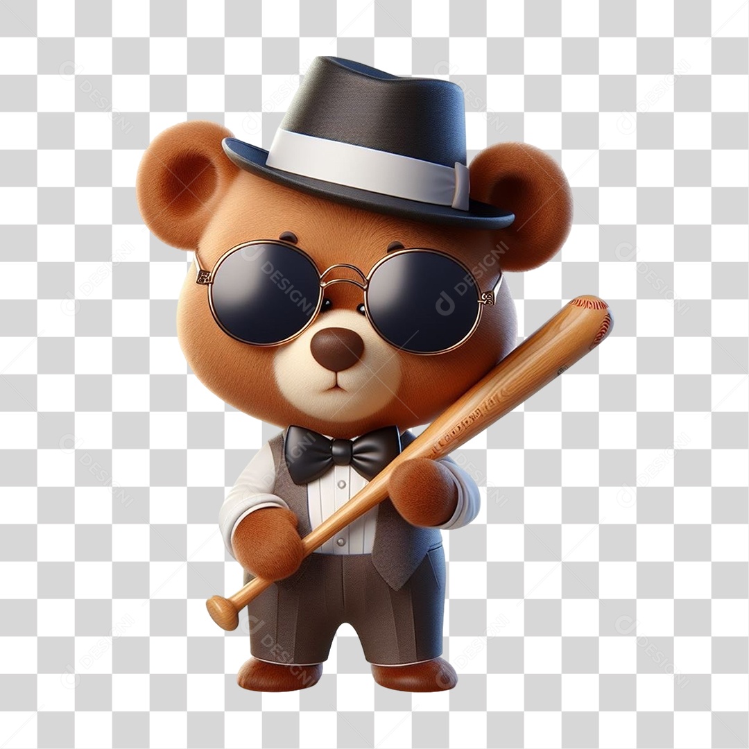 Mascote Urso com Fantasias Taco de Baseball PNG Transparente