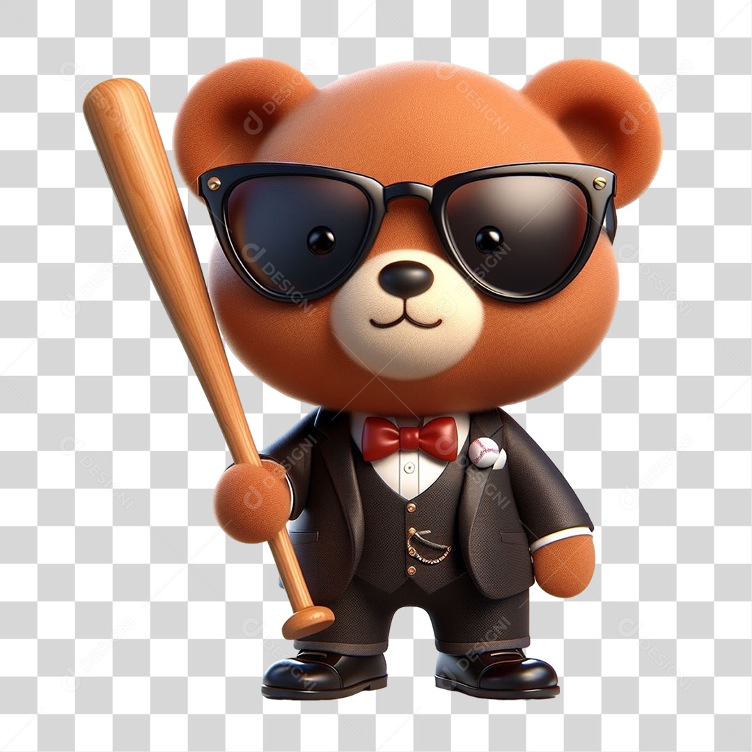 Mascote Urso com Fantasias Taco de Baseball PNG Transparente