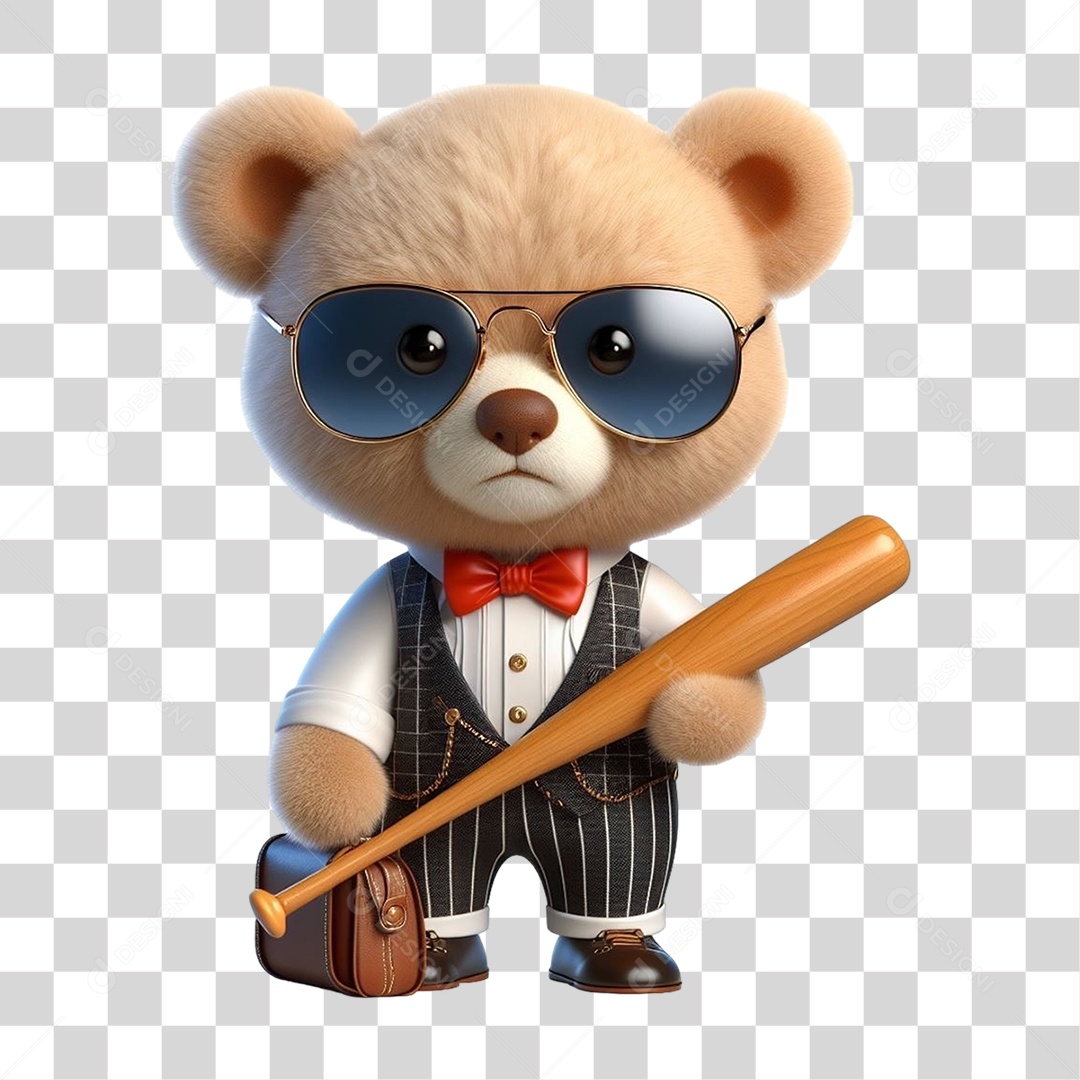 Mascote Urso com Fantasias Taco de Baseball PNG Transparente