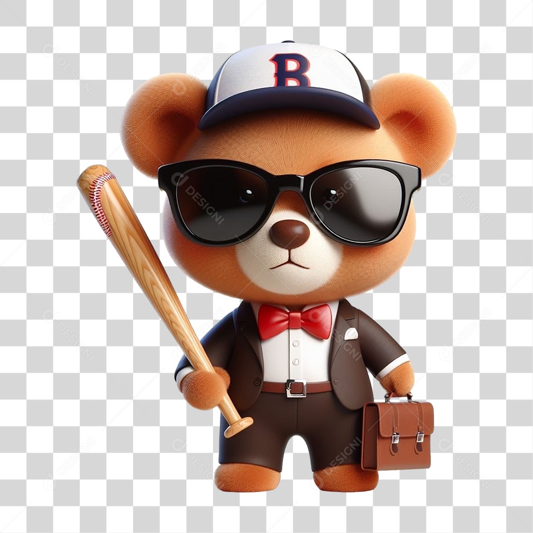 Mascote Urso com Fantasias Taco de Baseball PNG Transparente