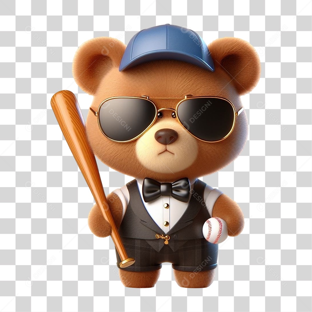 Mascote Urso com Fantasias Taco de Baseball PNG Transparente