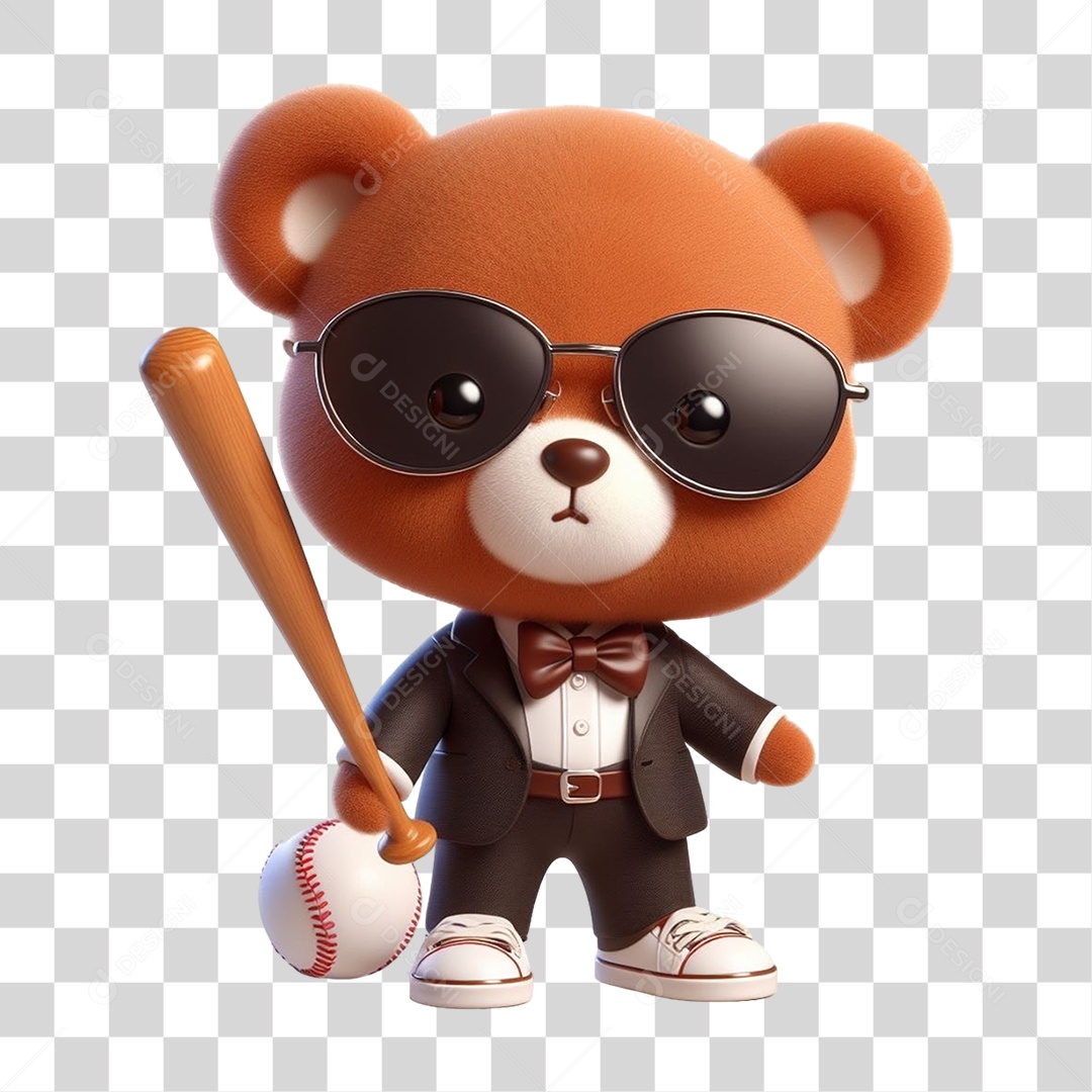 Mascote Urso com Fantasias Taco de Baseball PNG Transparente