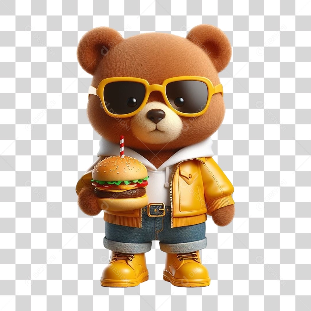 Mascote Urso com Fantasias Hambúrguer PNG Transparente