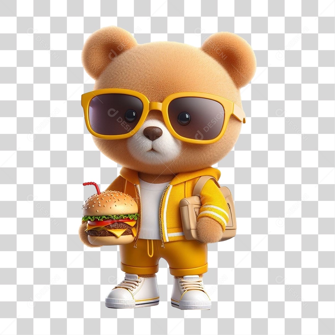 Mascote Urso com Fantasias Hambúrguer PNG Transparente