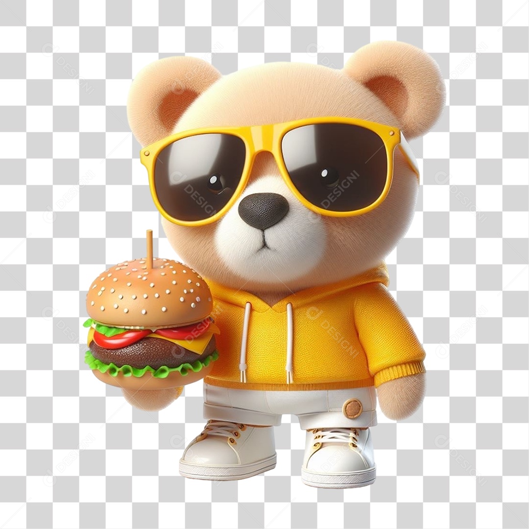 Mascote Urso com Fantasias Hambúrguer PNG Transparente