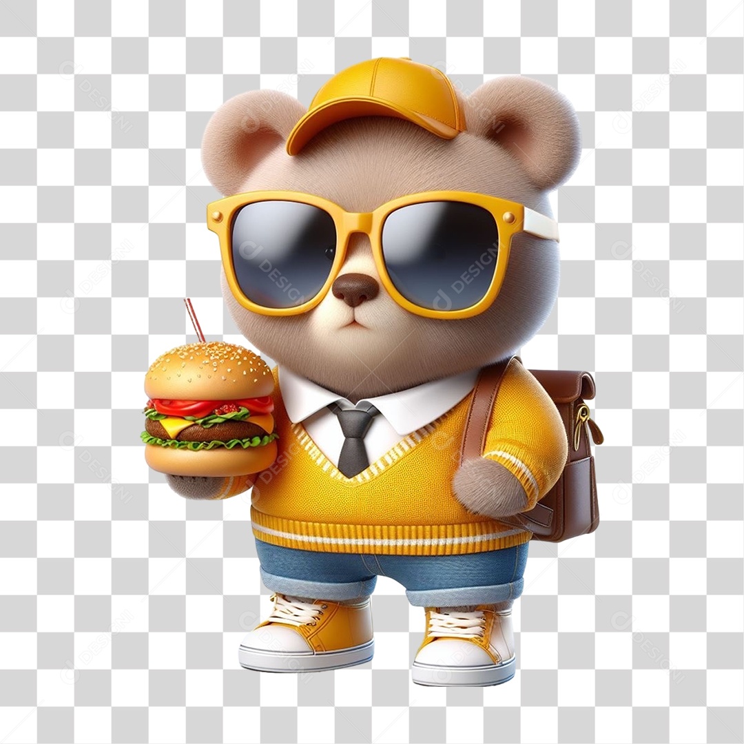 Mascote Urso com Fantasias Hambúrguer PNG Transparente