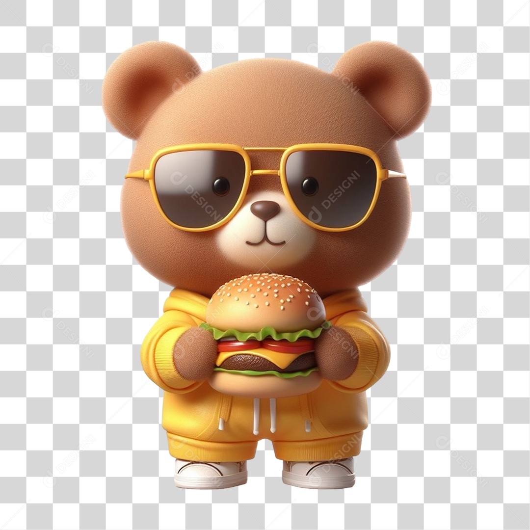 Mascote Urso com Fantasias Hambúrguer PNG Transparente