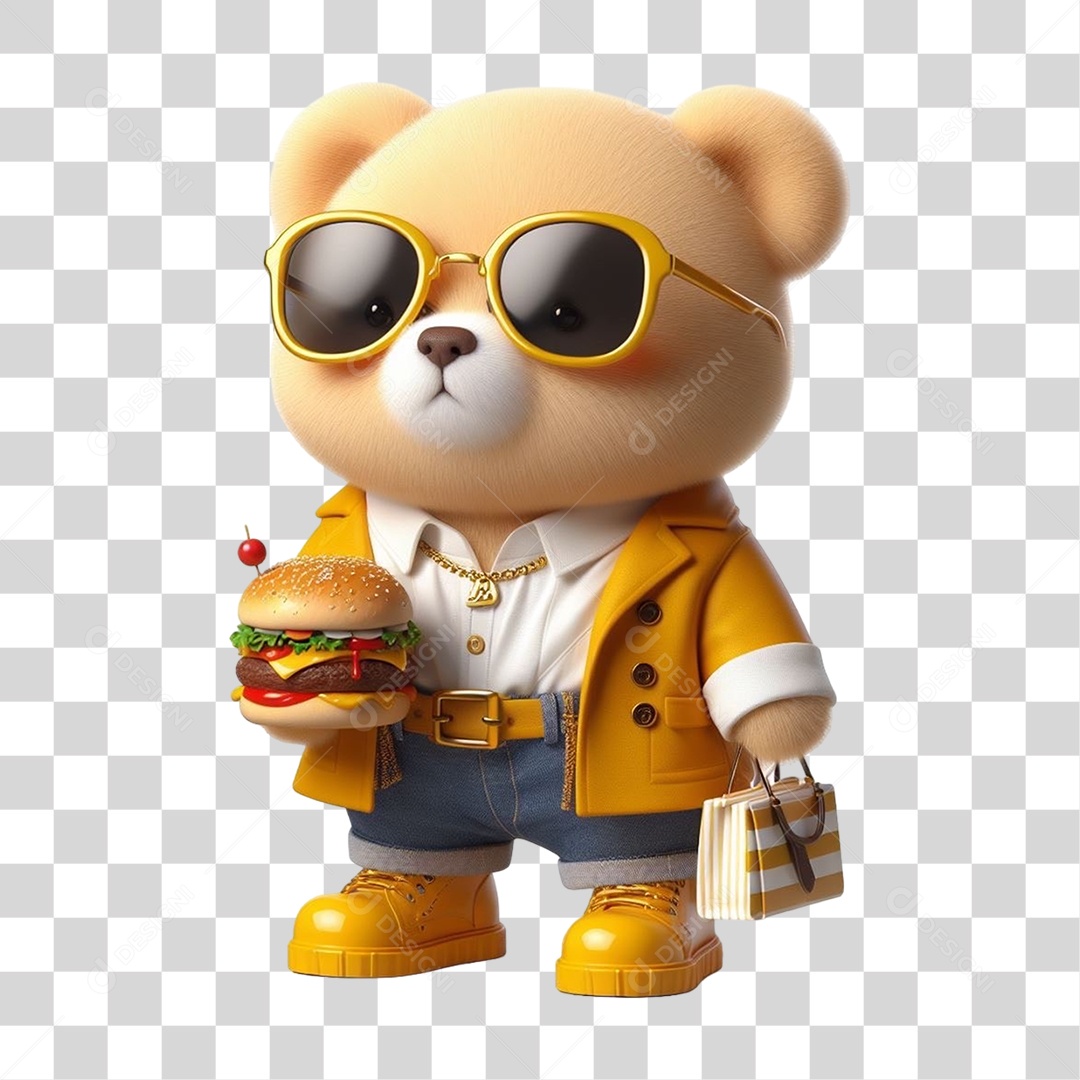 Mascote Urso com Fantasias Hambúrguer PNG Transparente
