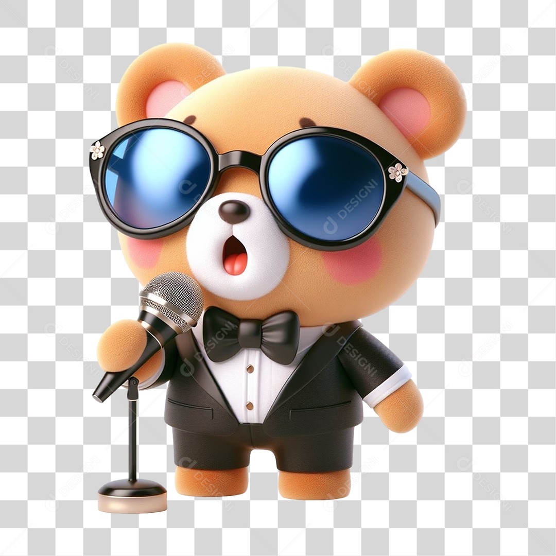 Mascote Urso com Fantasias Microfone PNG Transparente