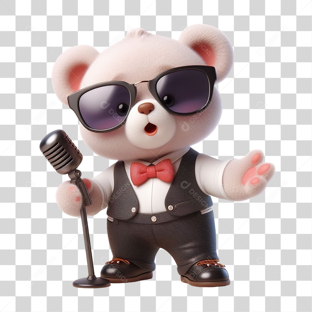Mascote Urso com Fantasias Microfone PNG Transparente