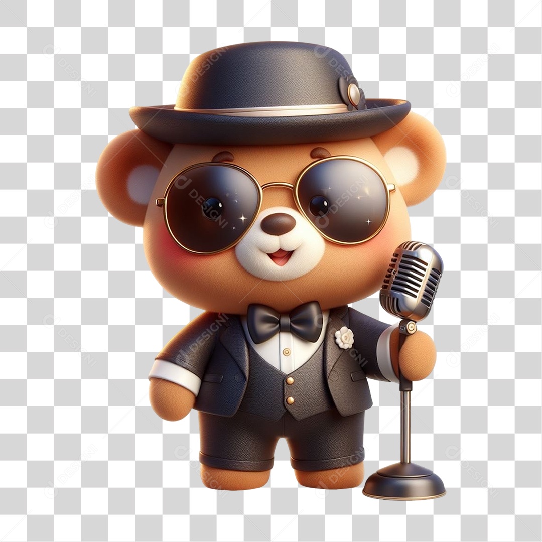 Mascote Urso com Fantasias Microfone PNG Transparente