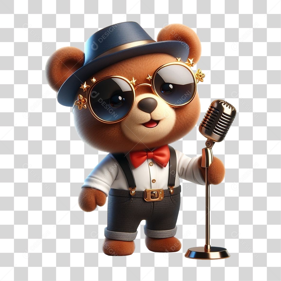 Mascote Urso com Fantasias Microfone PNG Transparente