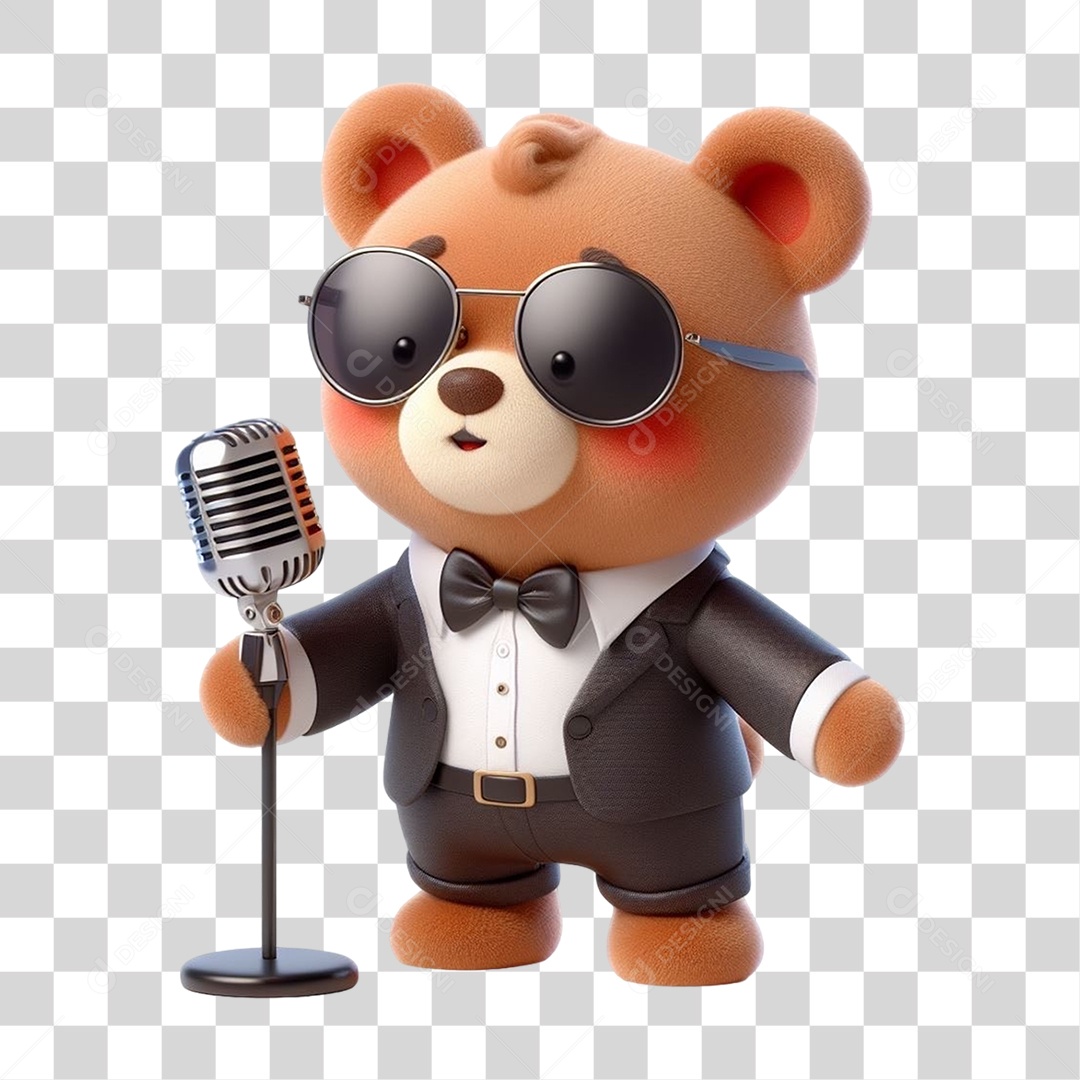 Mascote Urso com Fantasias Microfone PNG Transparente