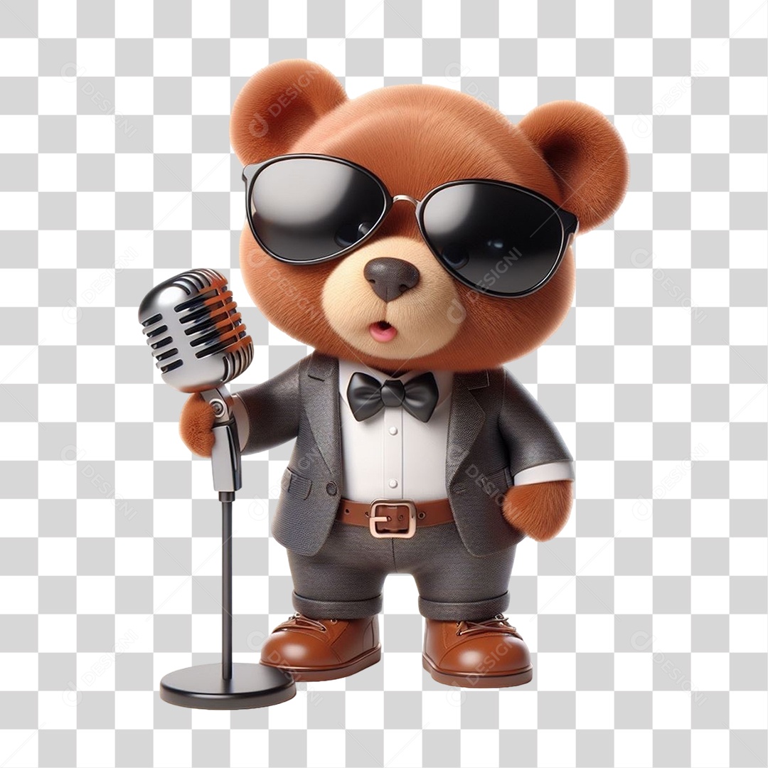 Mascote Urso com Fantasias Microfone PNG Transparente