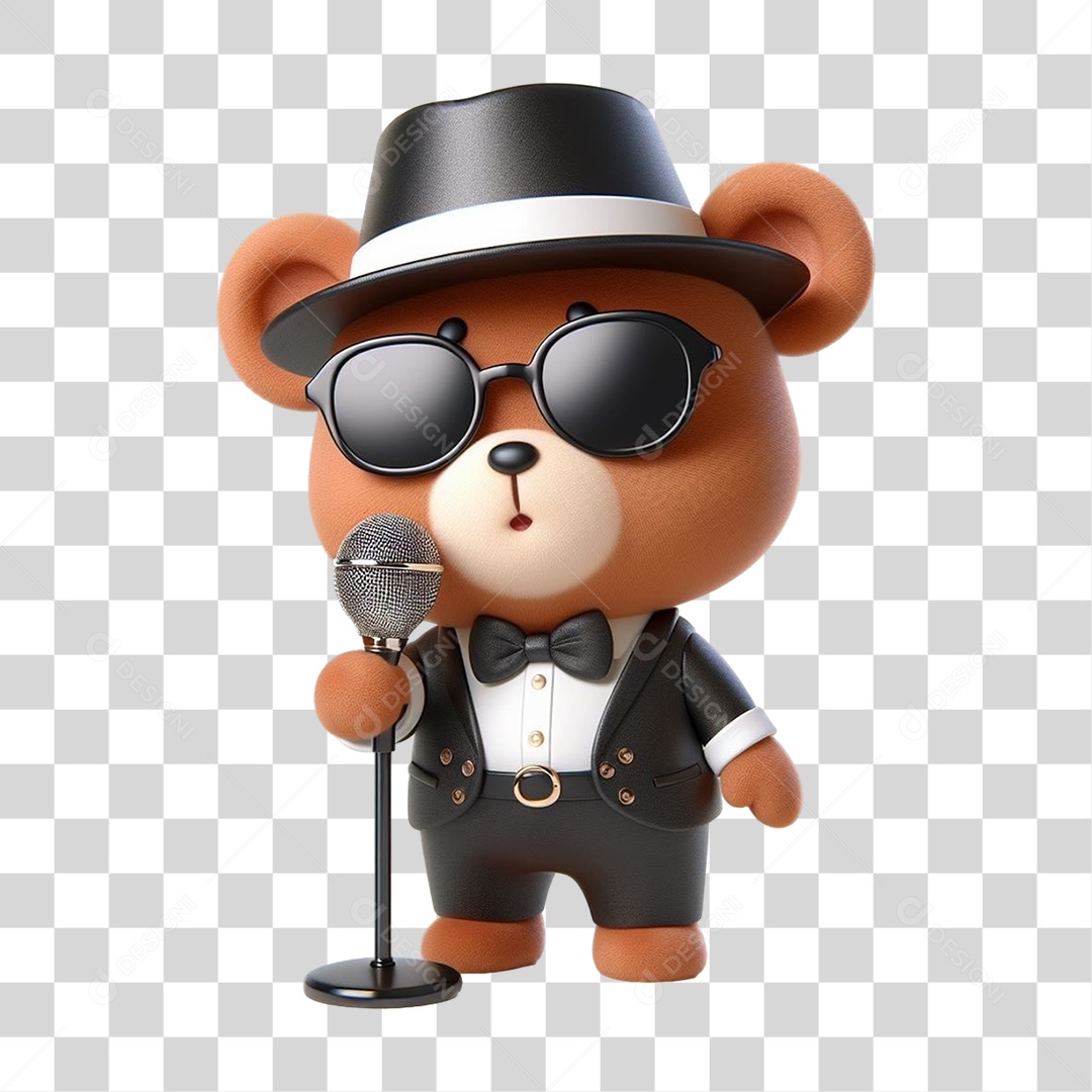 Mascote Urso com Fantasias Microfone PNG Transparente