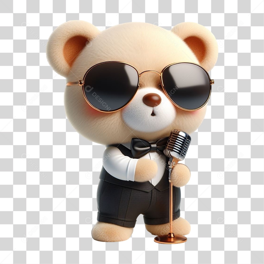 Mascote Urso com Fantasias Microfone PNG Transparente