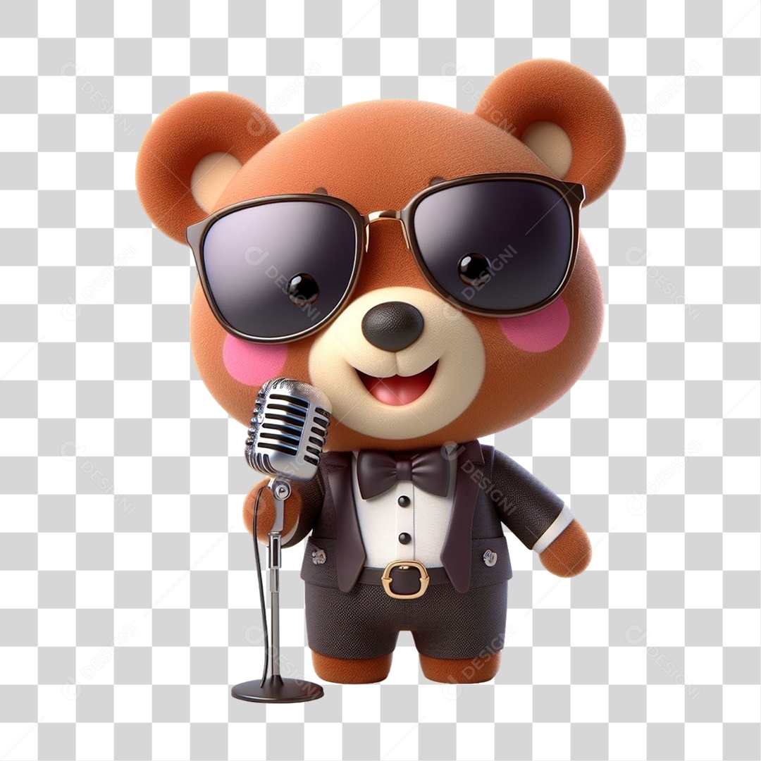 Mascote Urso com Fantasias Microfone PNG Transparente