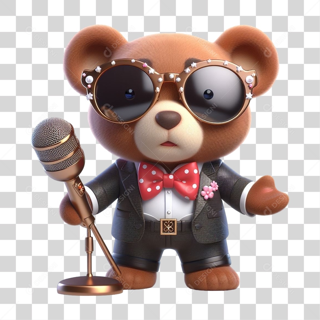 Mascote Urso com Fantasias Microfone PNG Transparente