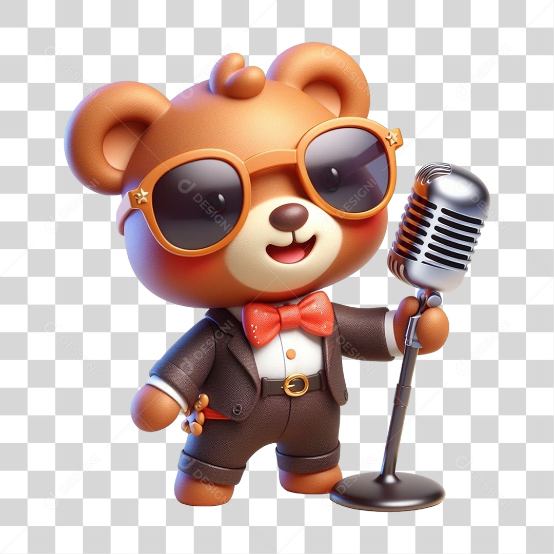 Mascote Urso com Fantasias Microfone PNG Transparente
