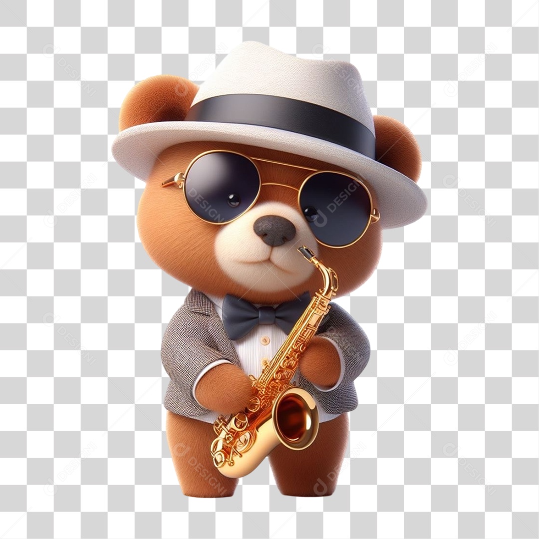 Mascote Urso com Fantasias e Saxofone PNG Transparente