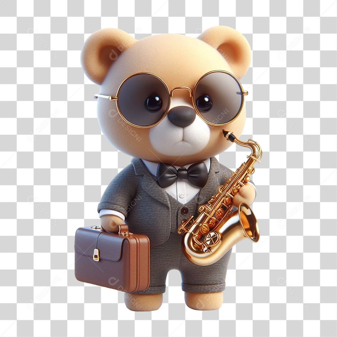 Mascote Urso com Fantasias e Saxofone PNG Transparente