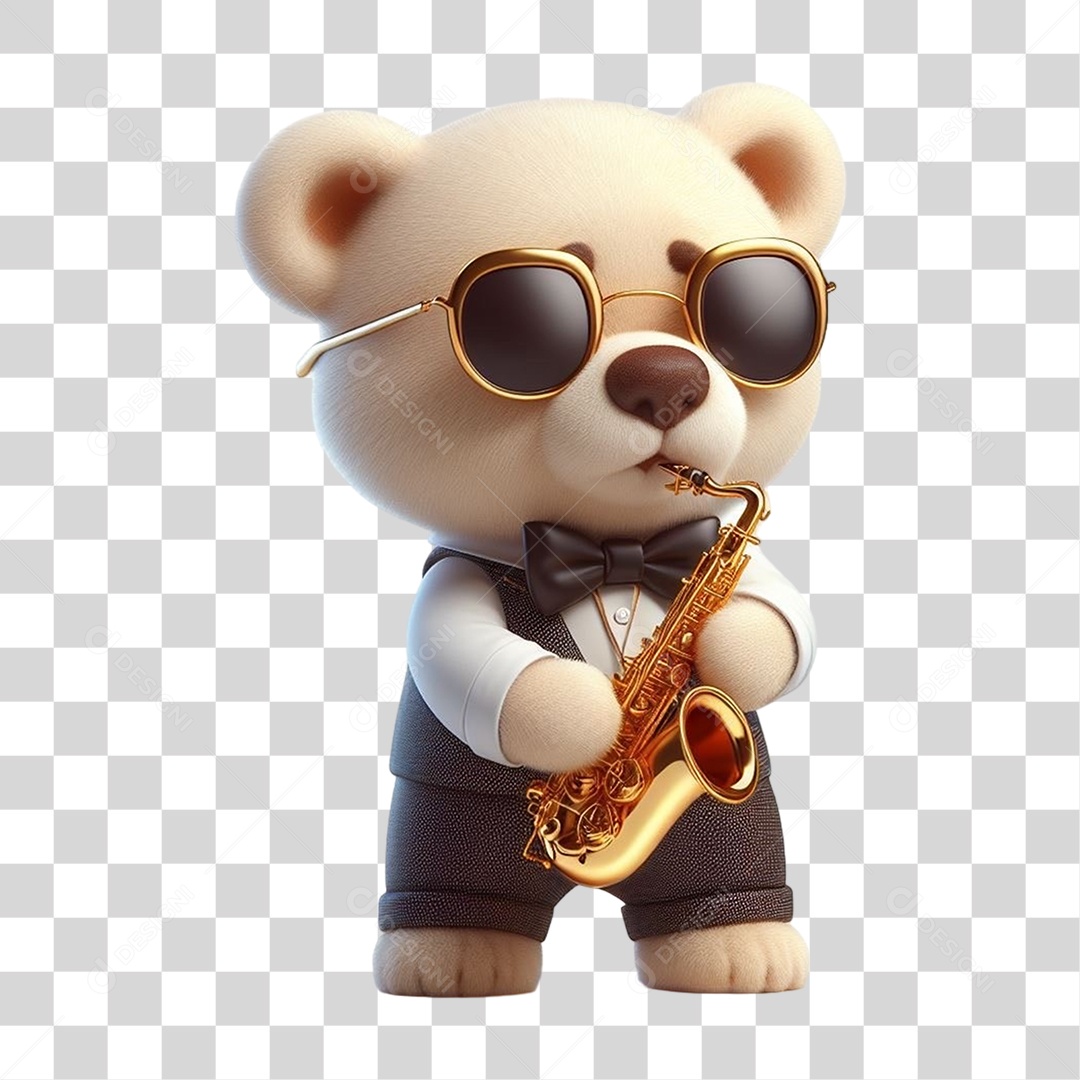 Mascote Urso com Fantasias e Saxofone PNG Transparente