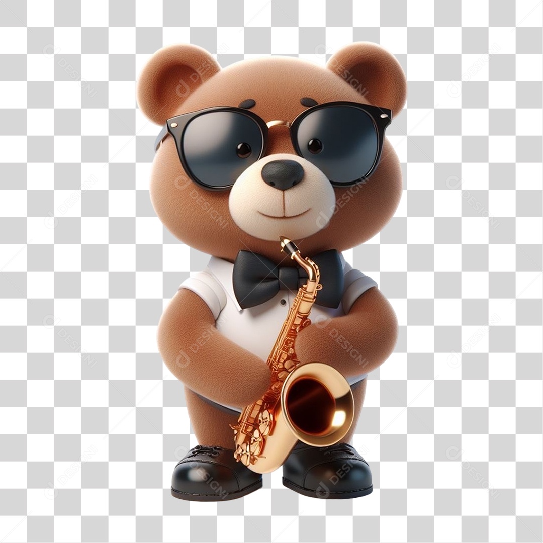 Mascote Urso com Fantasias e Saxofone PNG Transparente