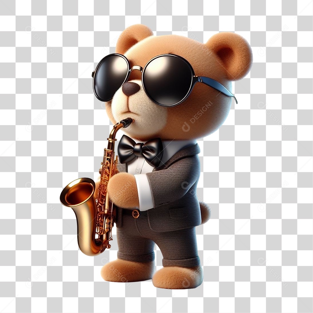 Mascote Urso com Fantasias e Saxofone PNG Transparente