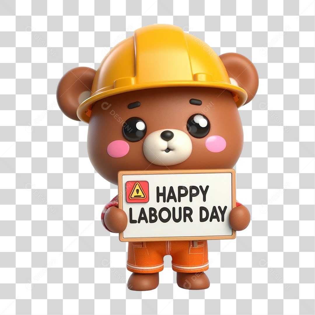 Mascote Urso com Fantasias Segurando Placa de Dia do Trabalho PNG Transparente