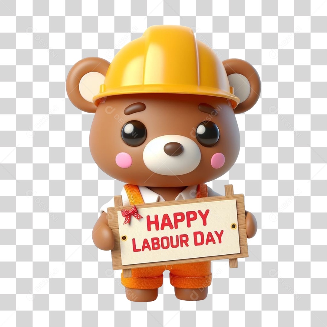 Mascote Urso com Fantasias Segurando Placa de Dia do Trabalho PNG Transparente