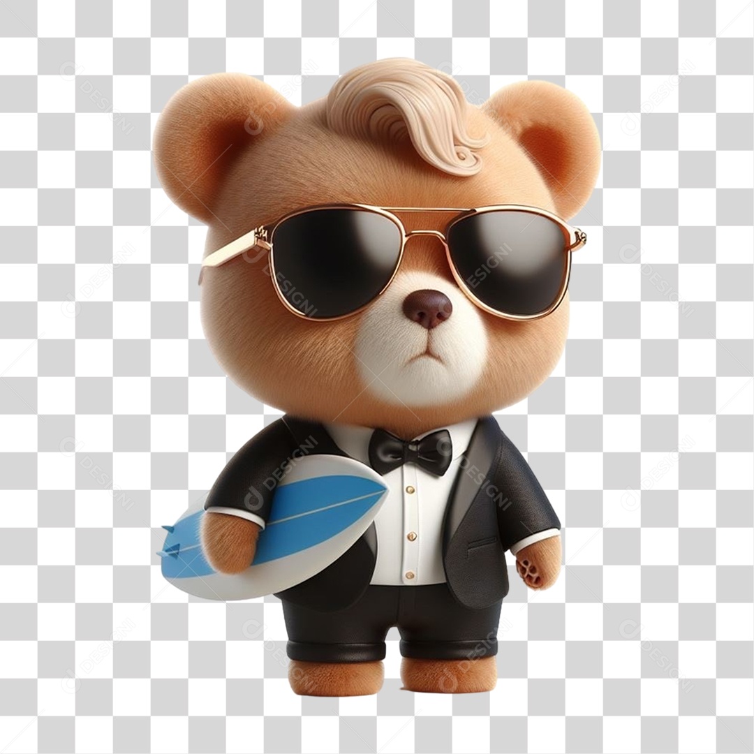 Mascote Urso com Fantasias Prancha de Surf PNG Transparente
