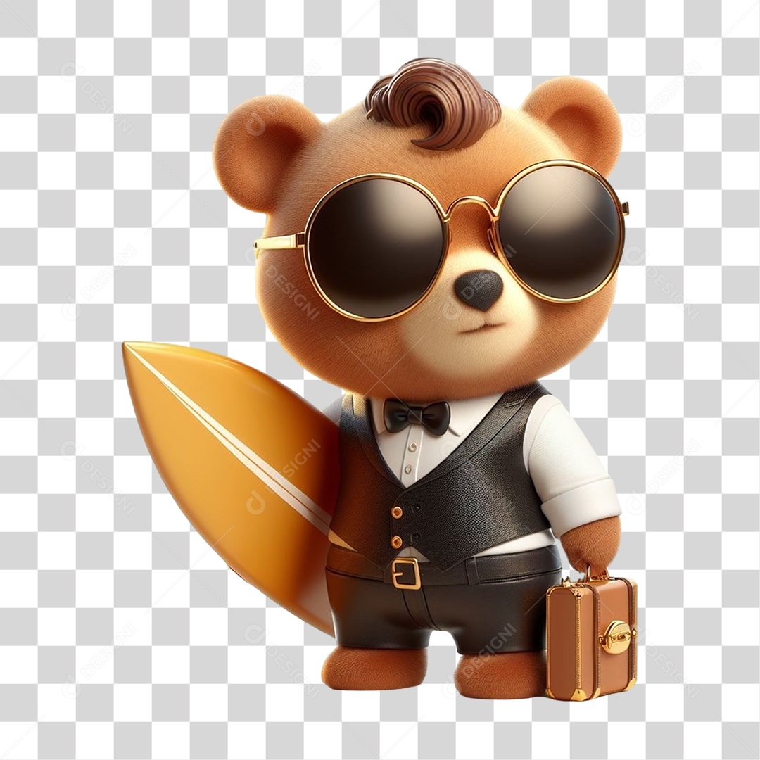 Mascote Urso com Fantasias Prancha de Surf PNG Transparente