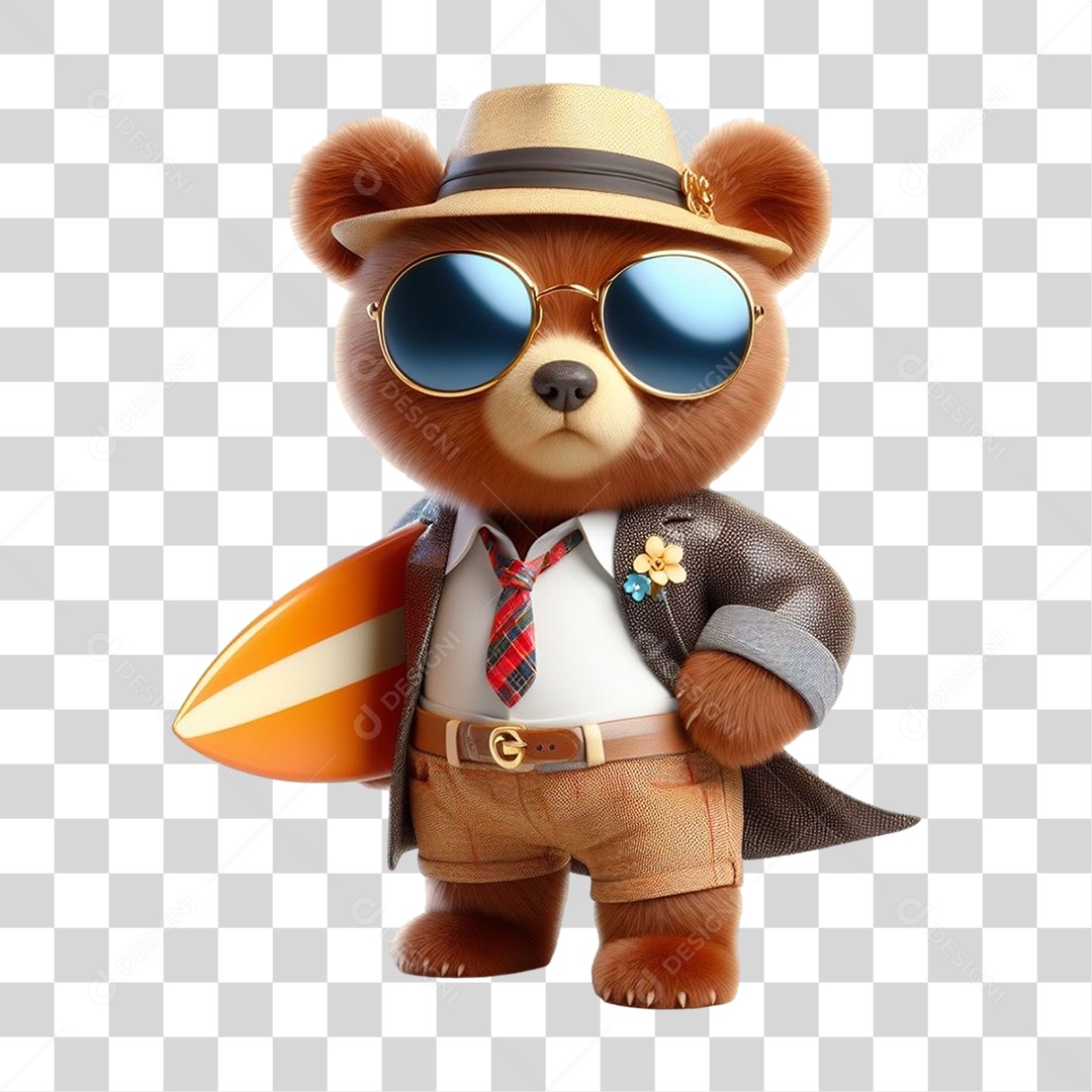 Mascote Urso com Fantasias Prancha de Surf PNG Transparente