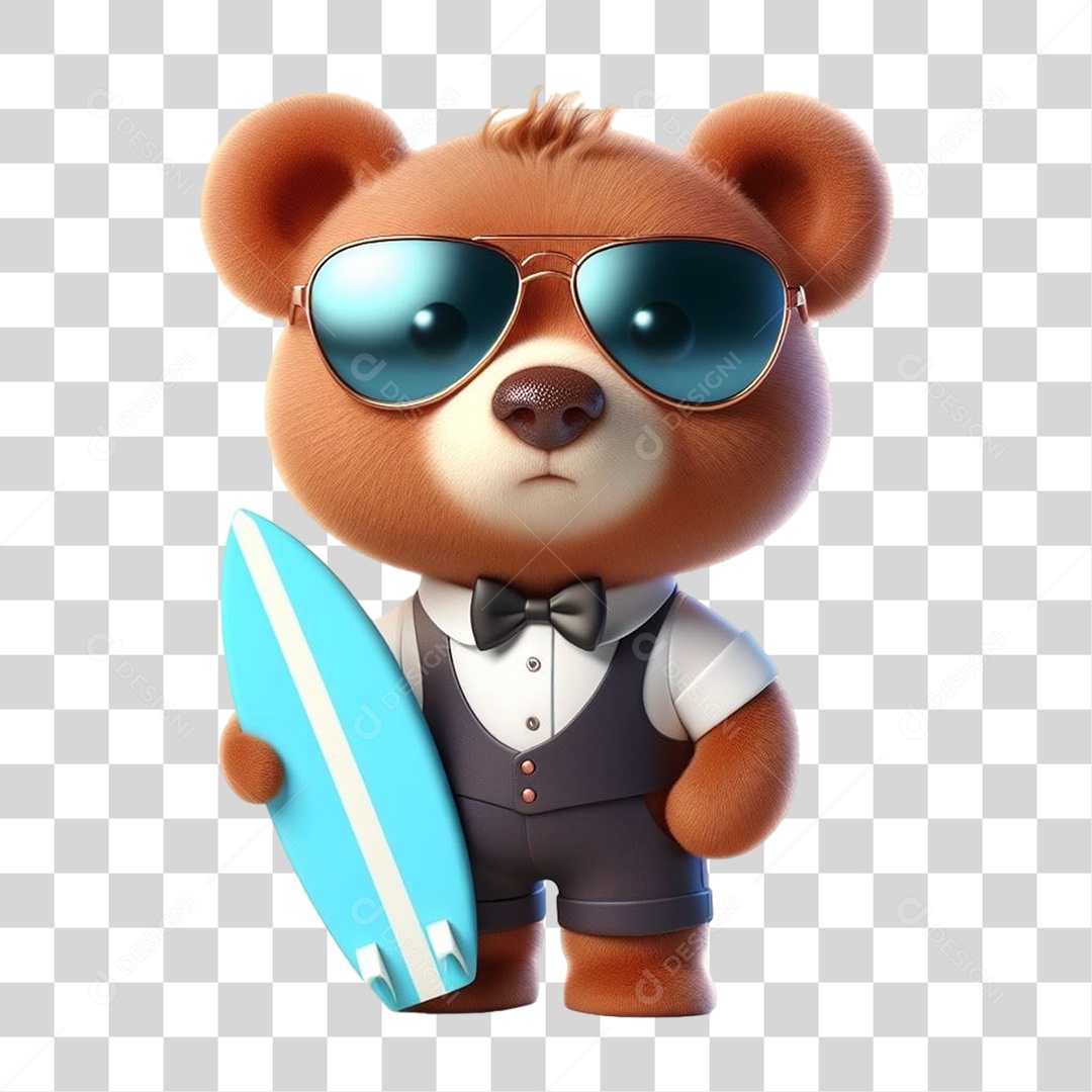Mascote Urso com Fantasias Prancha de Surf PNG Transparente