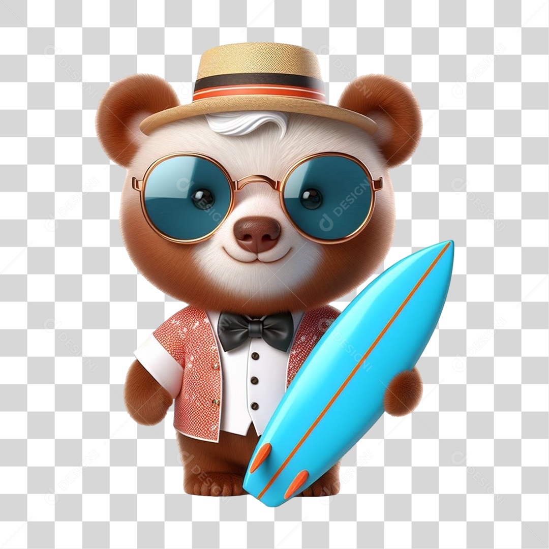 Mascote Urso com Fantasias Prancha de Surf PNG Transparente
