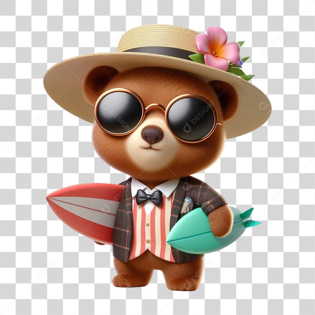 Mascote Urso com Fantasias Prancha de Surf PNG Transparente