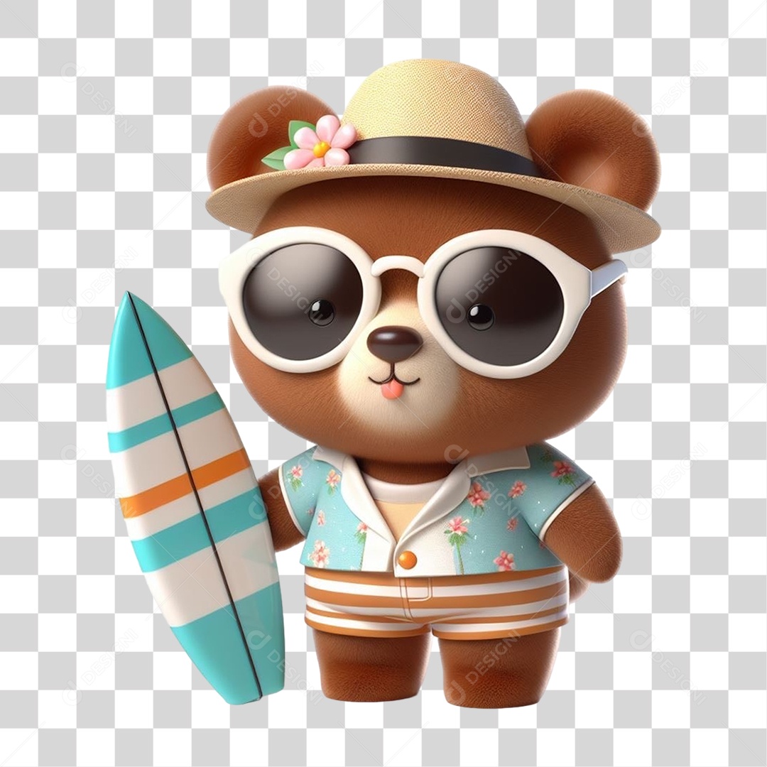 Mascote Urso com Fantasias Prancha de Surf PNG Transparente