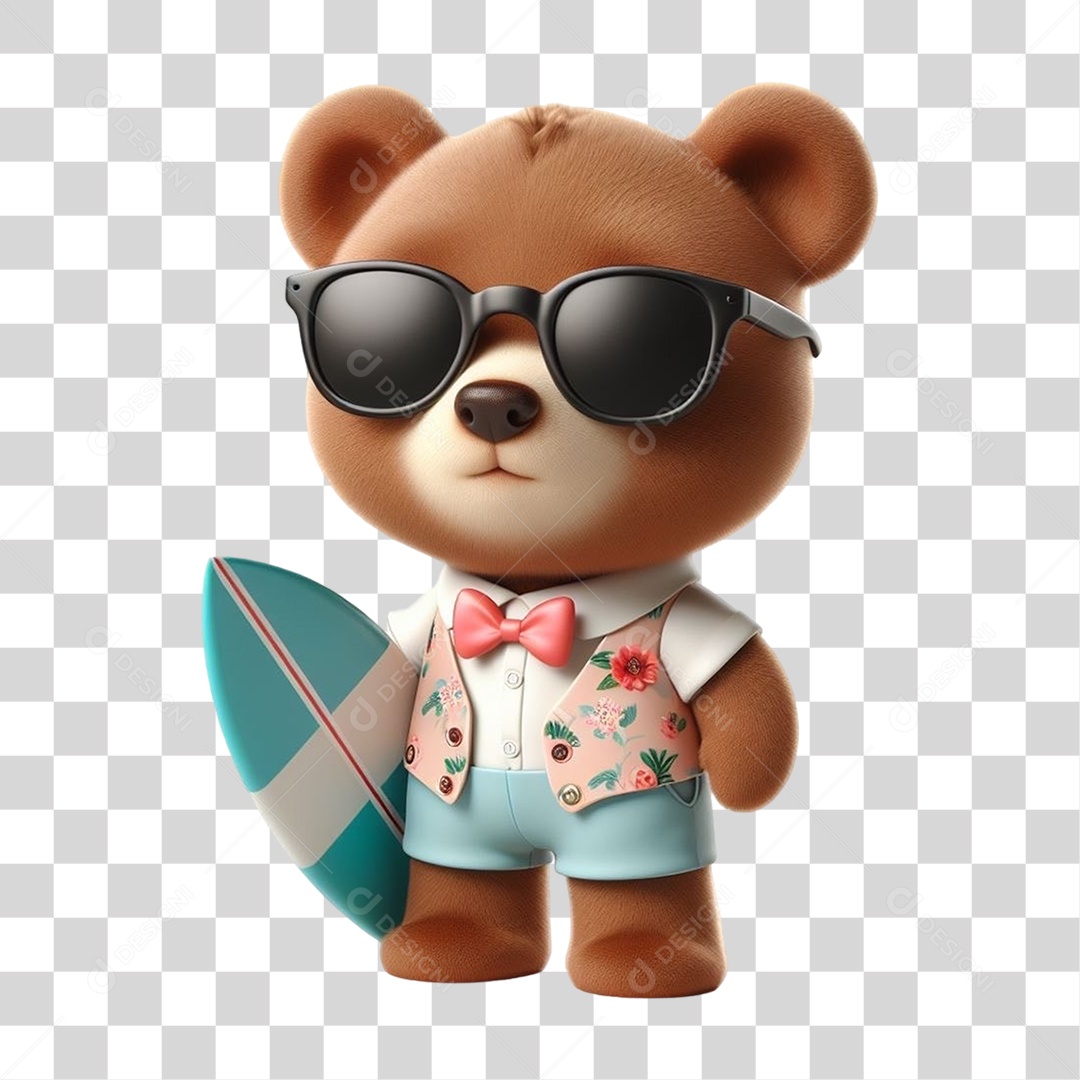 Mascote Urso com Fantasias Prancha de Surf PNG Transparente