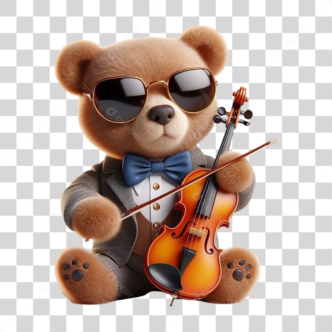 Mascote Urso com Fantasias Violino PNG Transparente