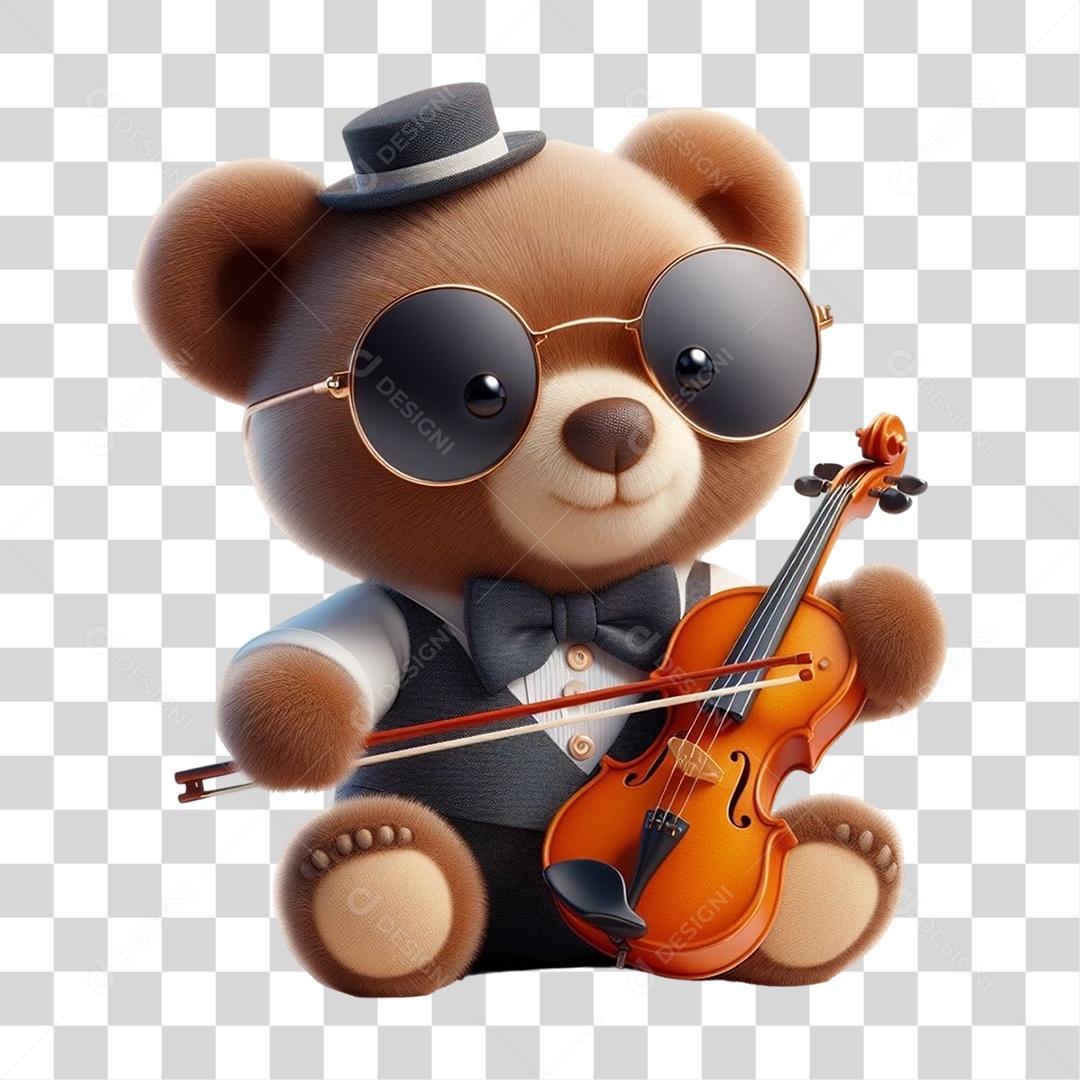 Mascote Urso com Fantasias Violino PNG Transparente