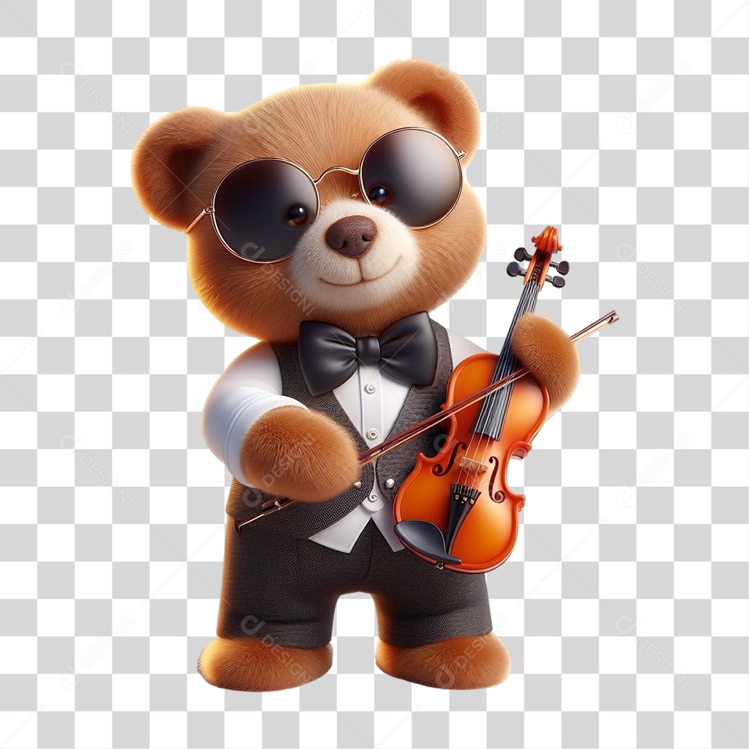 Mascote Urso com Fantasias Violino PNG Transparente