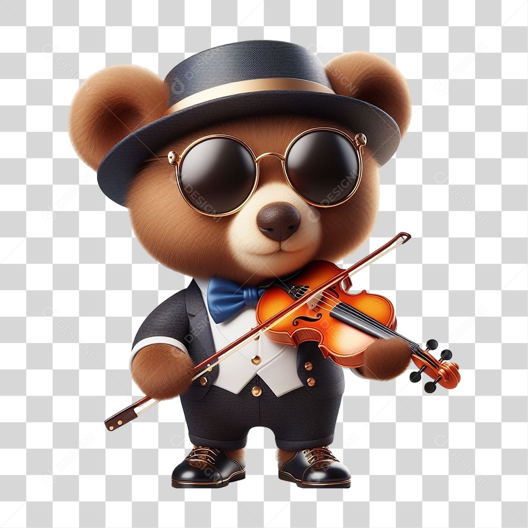 Mascote Urso com Fantasias Violino PNG Transparente
