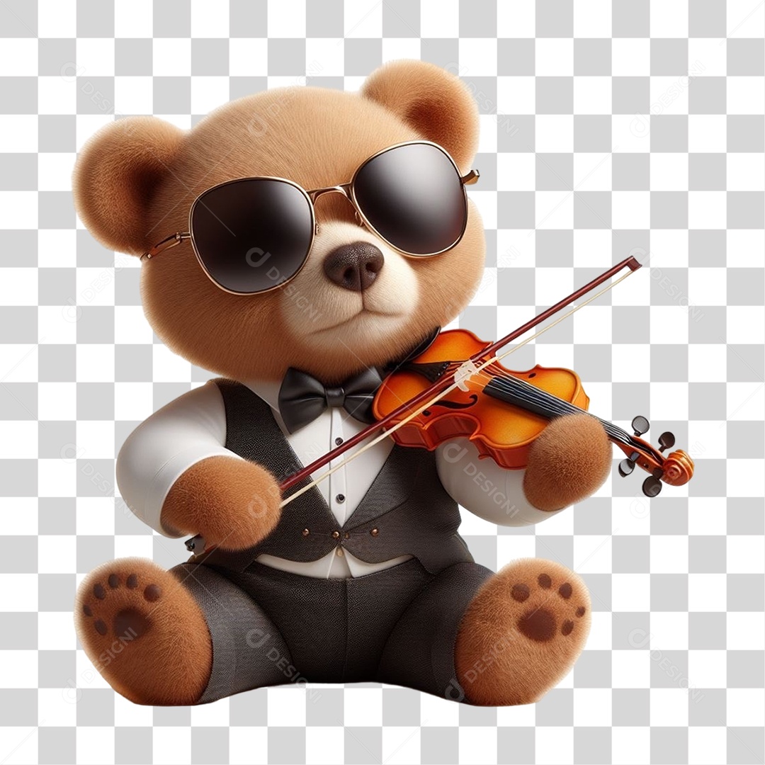 Mascote Urso com Fantasias Violino PNG Transparente