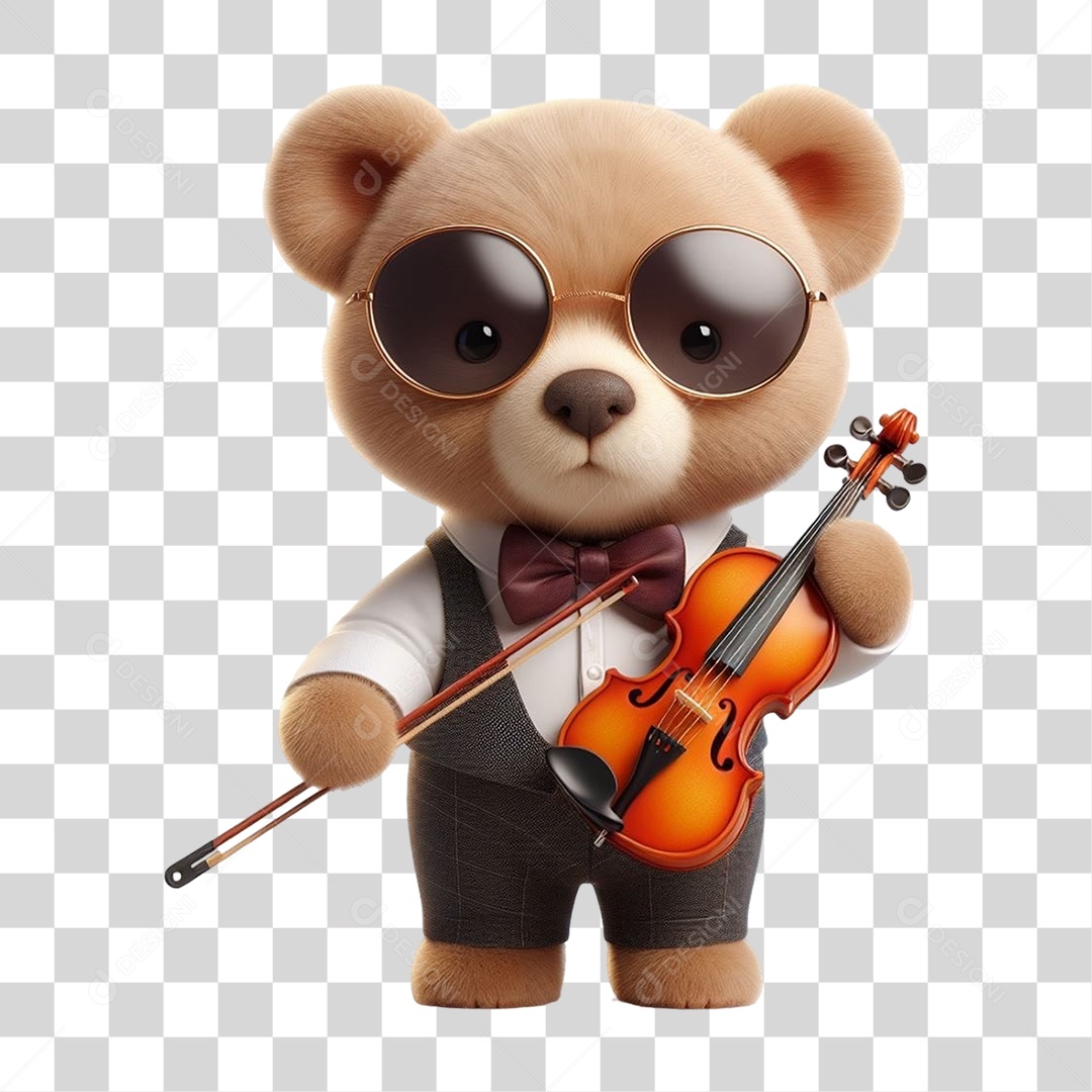 Mascote Urso com Fantasias Violino PNG Transparente