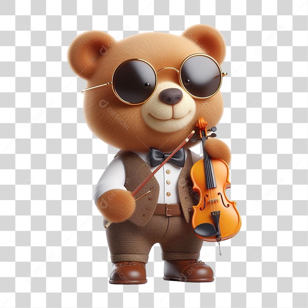 Mascote Urso com Fantasias Violino PNG Transparente