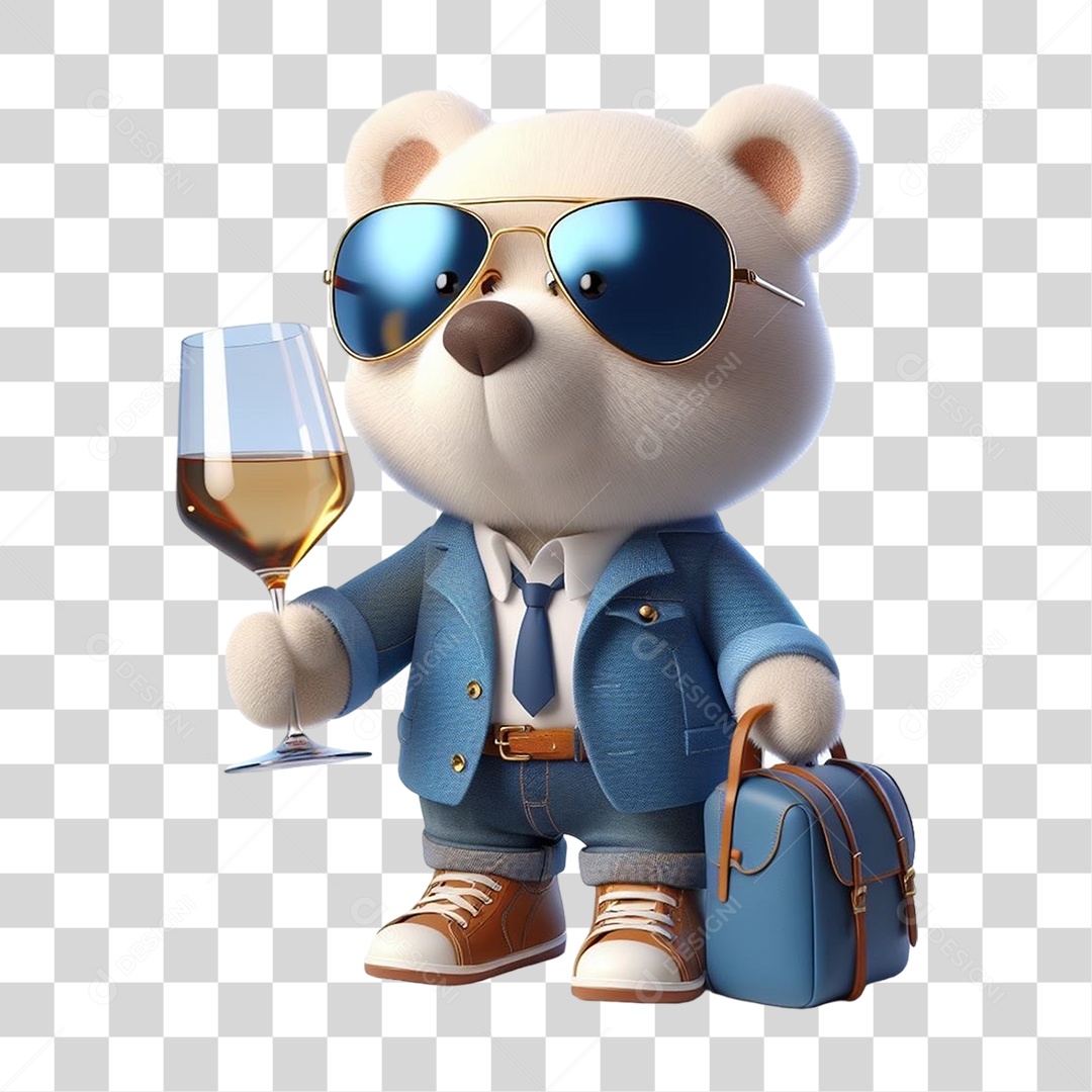 Mascote Urso com Fantasias Segurando uma Taça de Vinho PNG Transparente